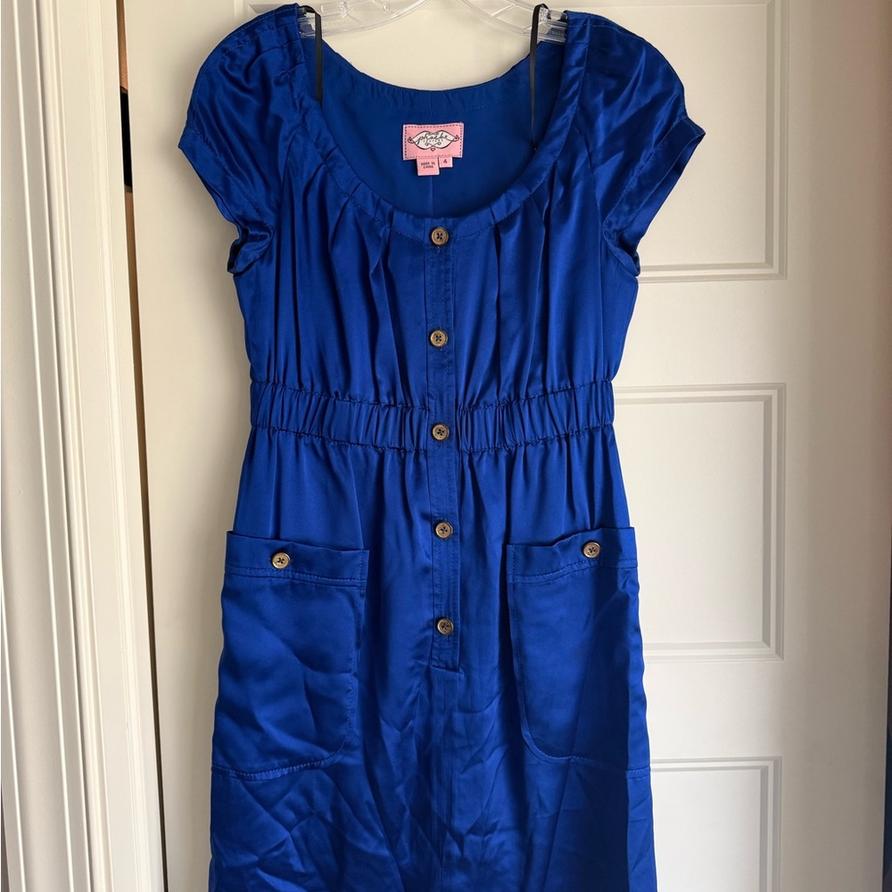 Phoebe Couture Royal Blue Kids Dress with Button Accents